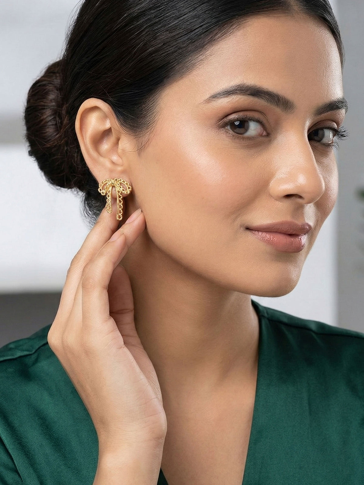 Stylish Bow Design Gold Plated Small Earrings