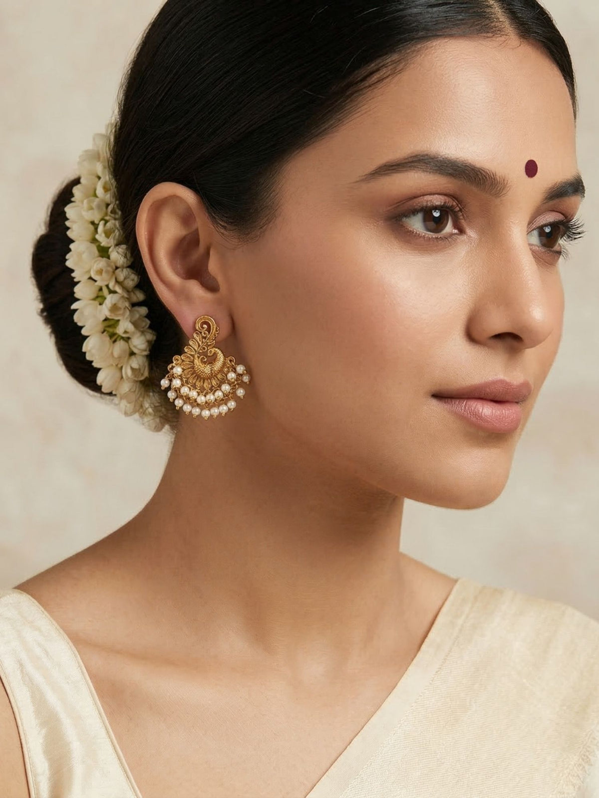 Gold Plated Peacock Pearl Handcrafted Earrings
