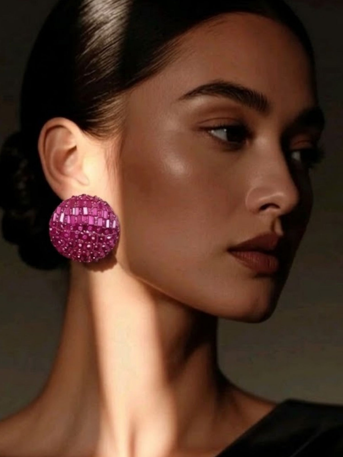 Handcrafted Pink Stone Statement Round Earrings