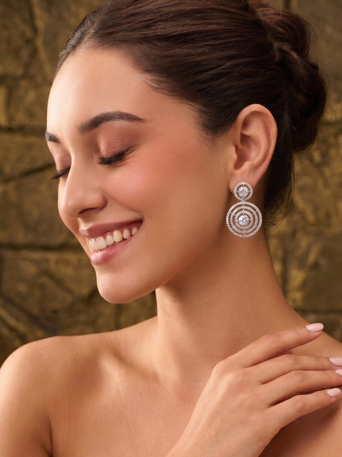 AD Silver Plated Zircon Circular Drop Earrings for Women & Girls