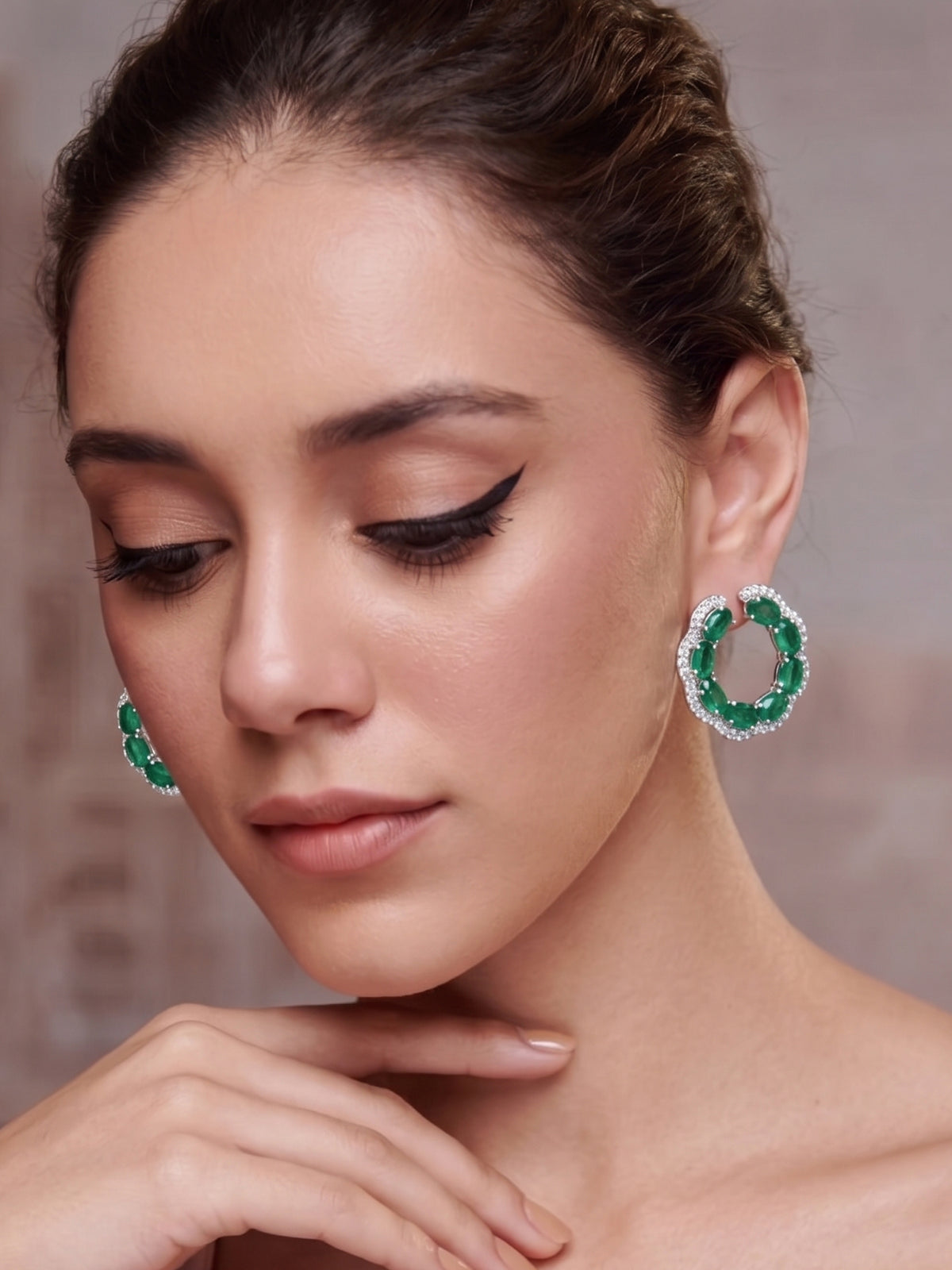 Sparkling Green Zircon AD Stone Contemporary Hoop Earrings