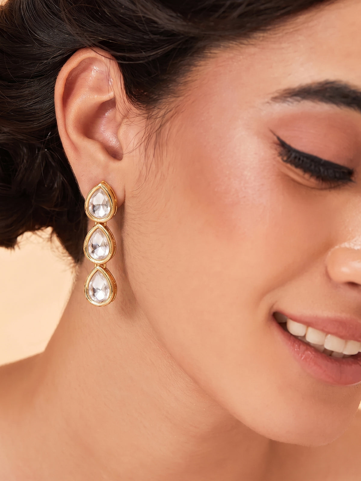 18k Gold Plated White Kundan Long Drop Handcrafted Dangler Earrings for Women
