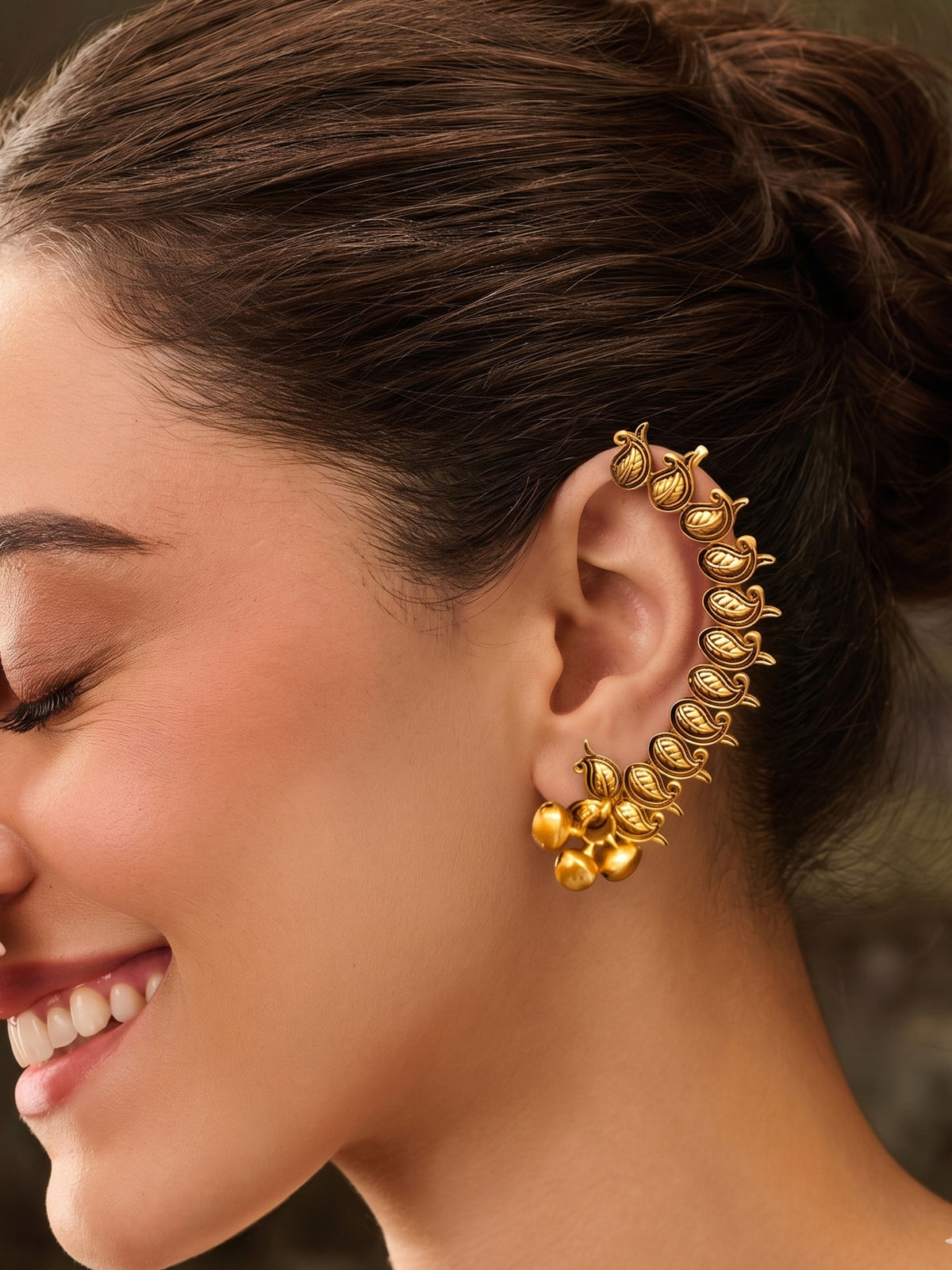 Traditional Gold Plated Ghungroo Ear Cuff Earrings