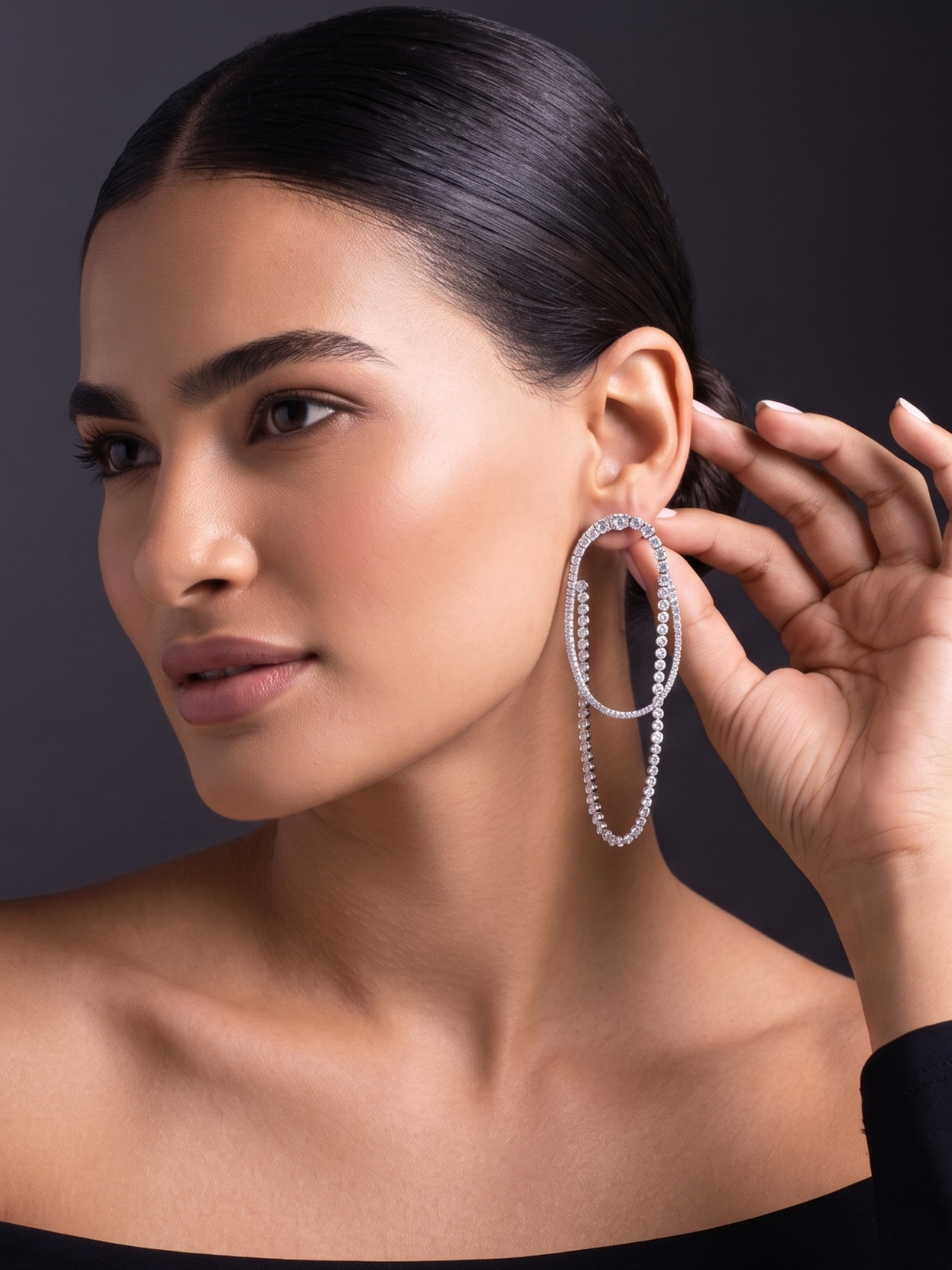Silver Plated Crystal Interlocking Hoop Drop Earrings Statement Jewellery