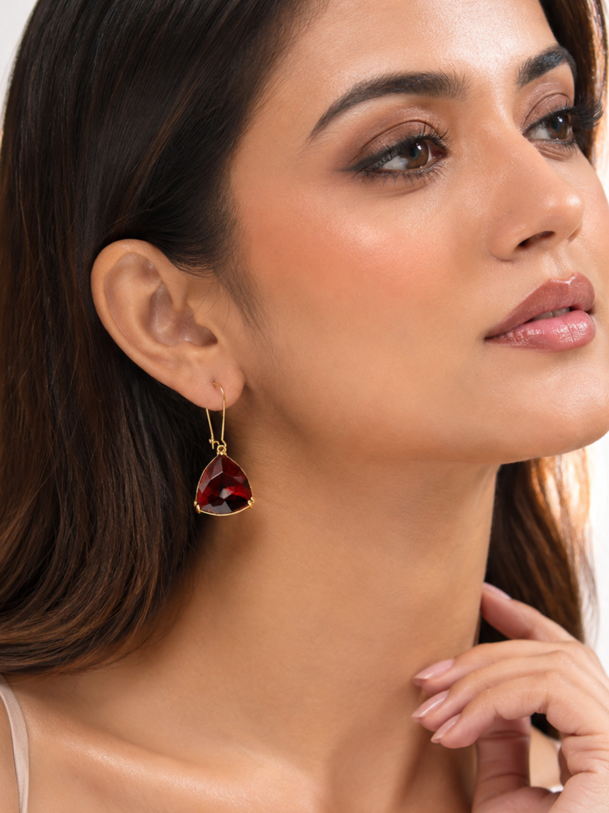 Gold Plated Red Crystal Drop Earrings