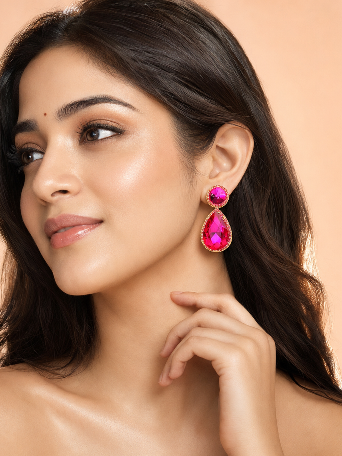 Gold Plated Pink Crystal Teardrop Earrings