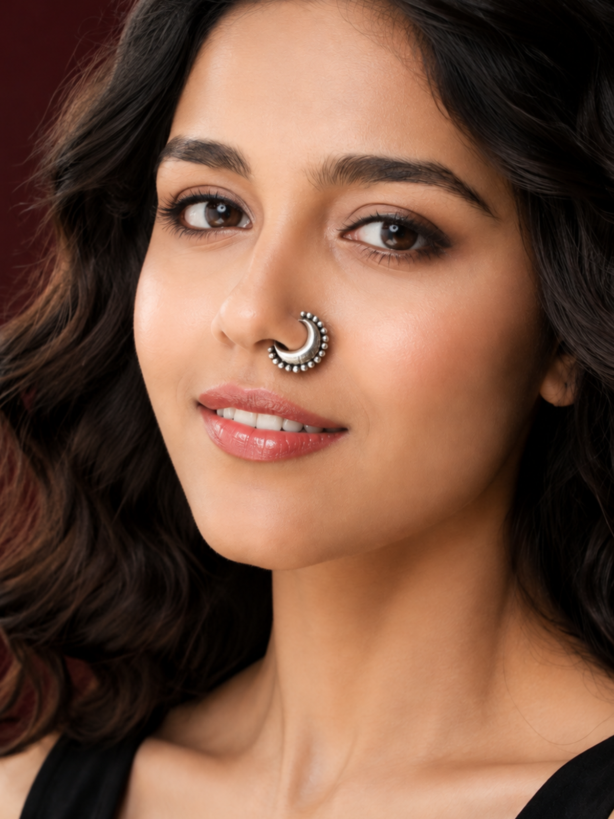 Silver Plated Oxidised Crescent Nath