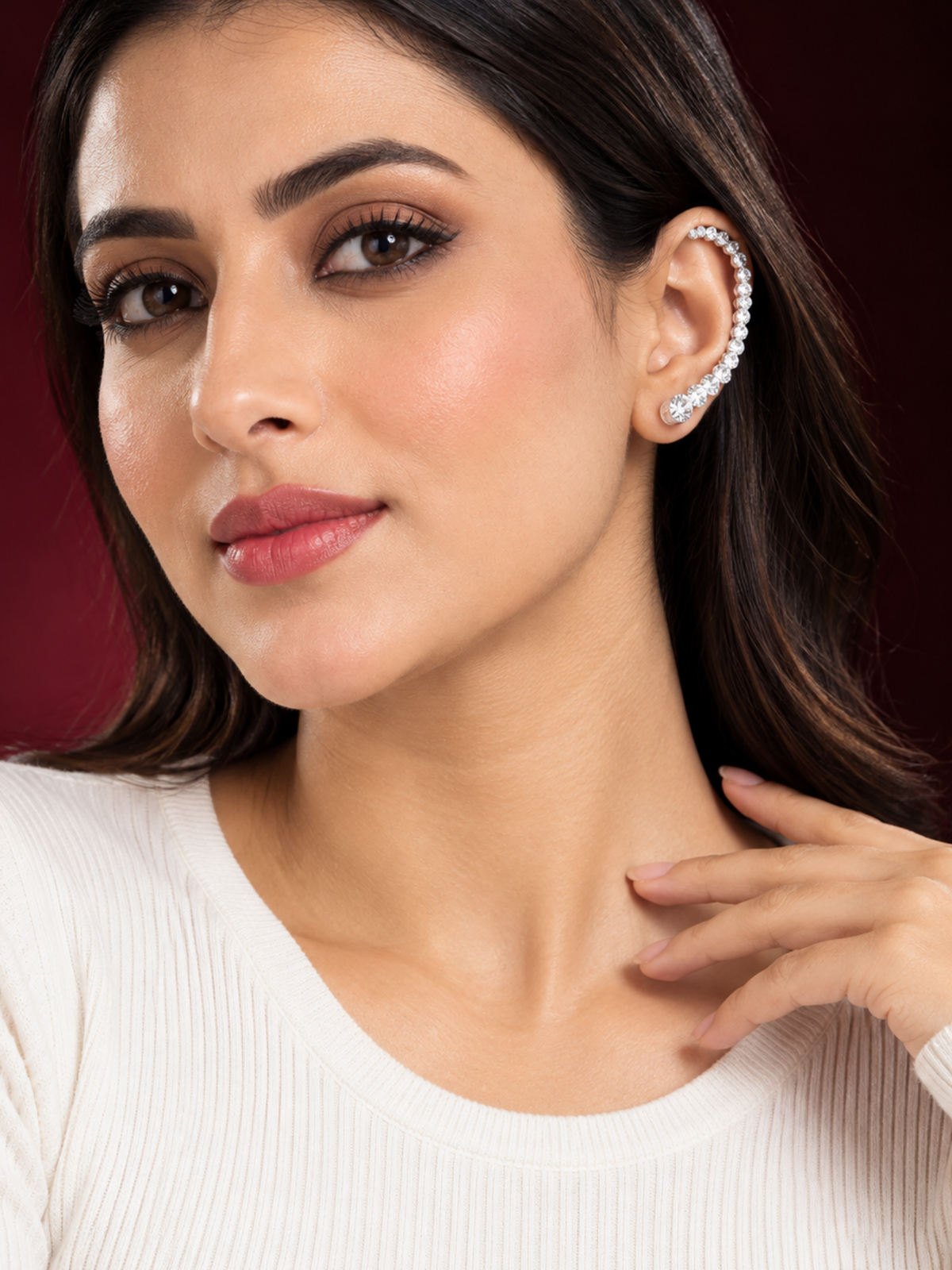 Silver Plated Crystal Ear Cuff Earrings