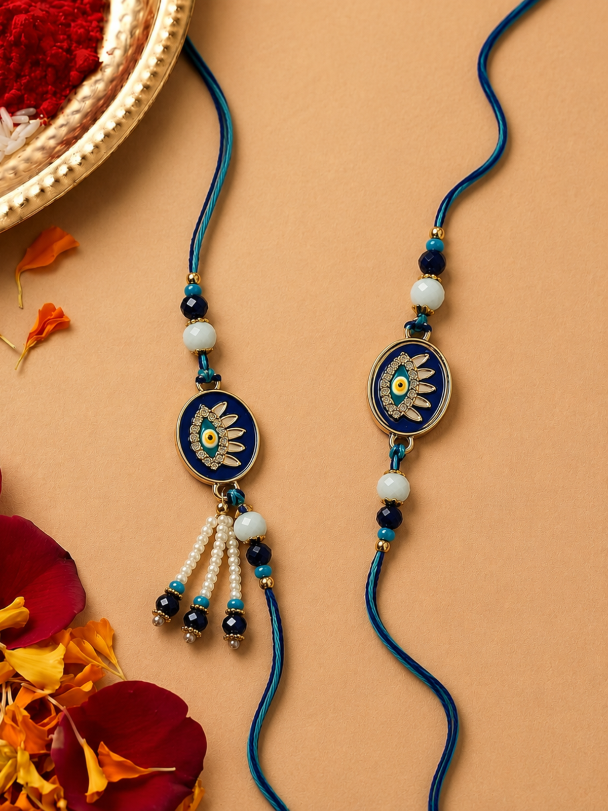 Blue Evil Eye Bhaiya Bhabhi Rakhi Set