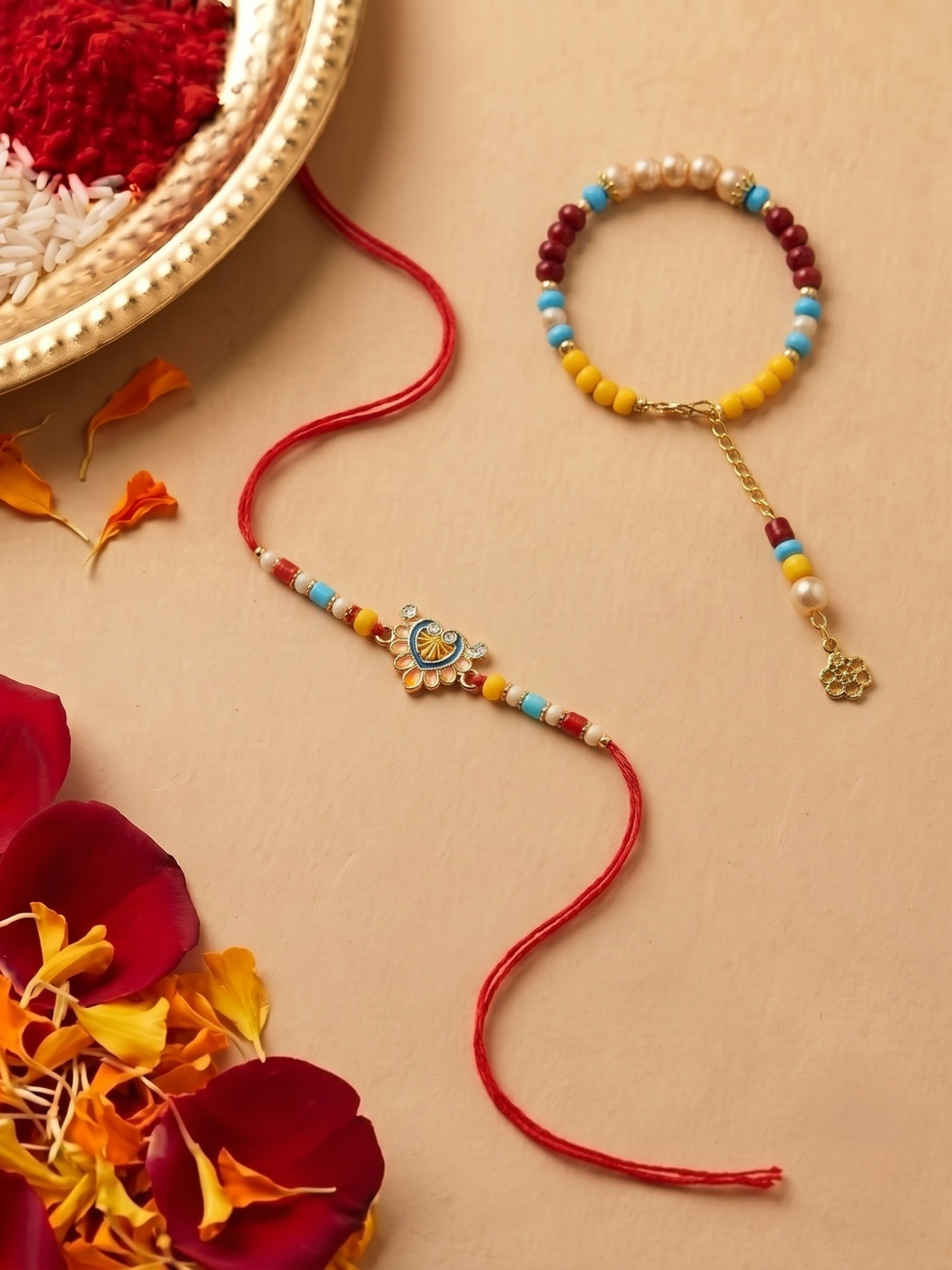 Multicolor Meenakari Bhaiya Bhabhi Rakhi Set with Kada Bracelet