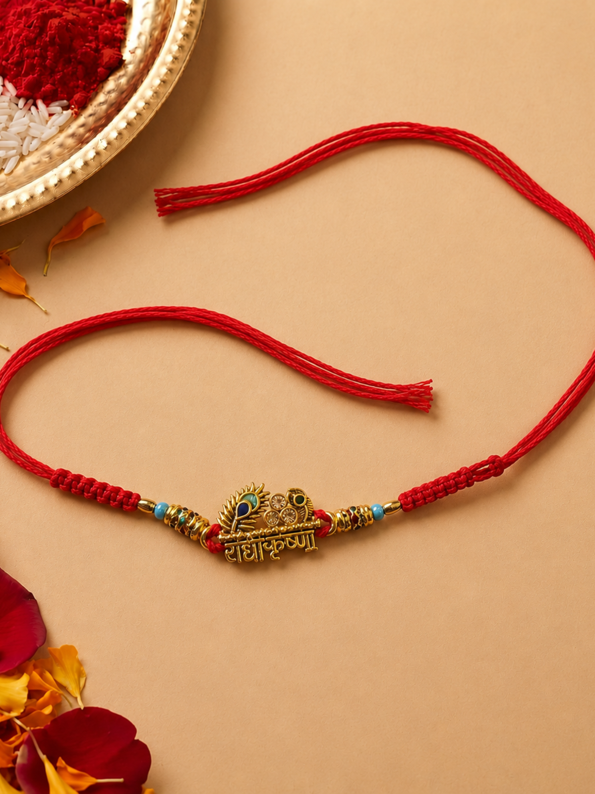 Red Stone Studded Designer Rakhi