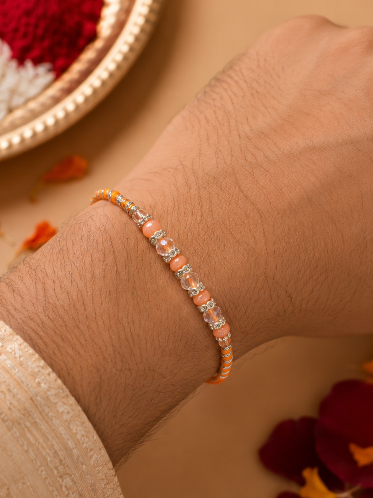 Red and Orange Beaded Rakhi