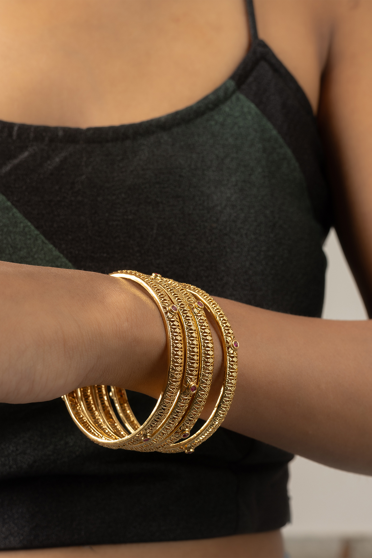 Ethnic 24K Gold Plated Pink Stone Bangles