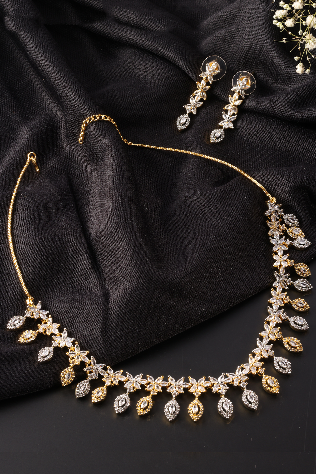Dazzle Gold And Silver Plated American Diamonds Necklace Set