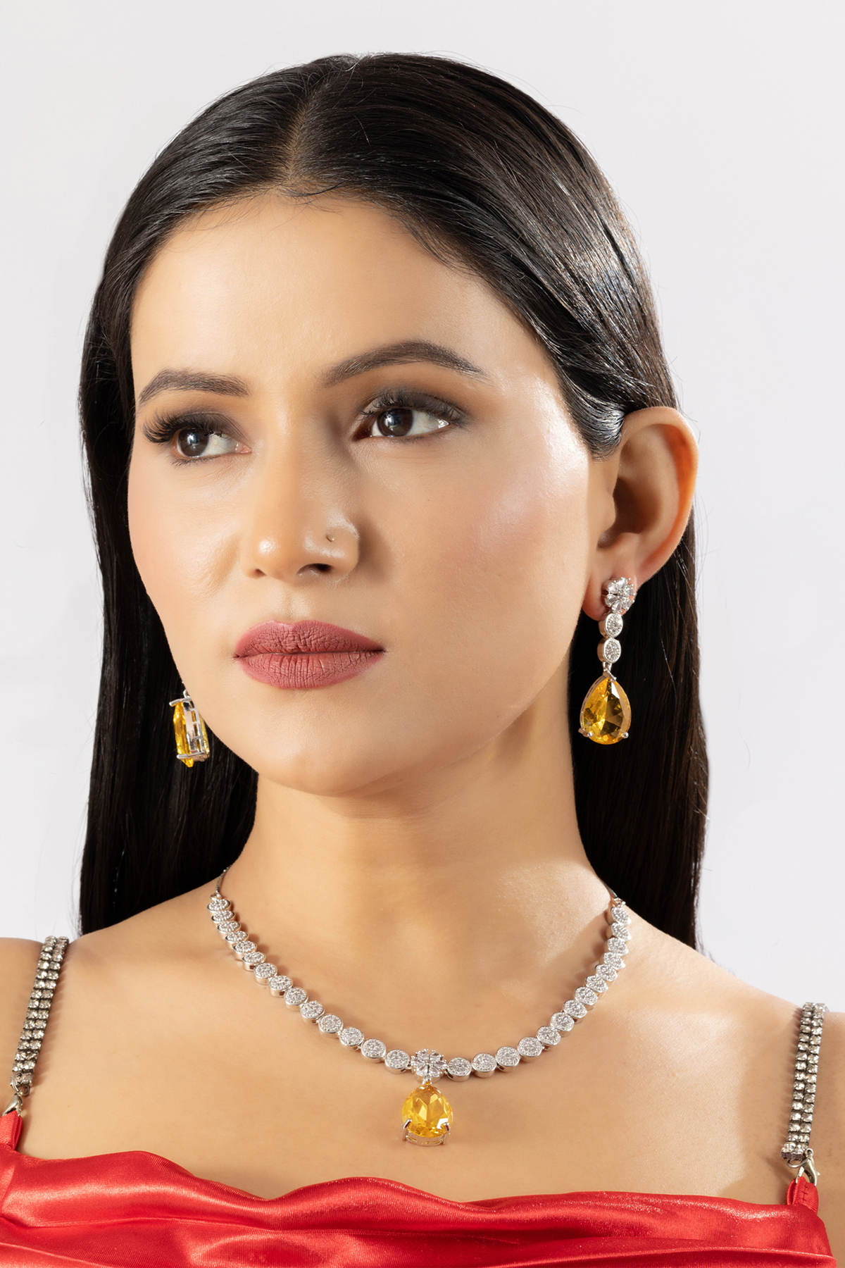 Aliza Yellow Sapphire American Diamonds Necklace Set