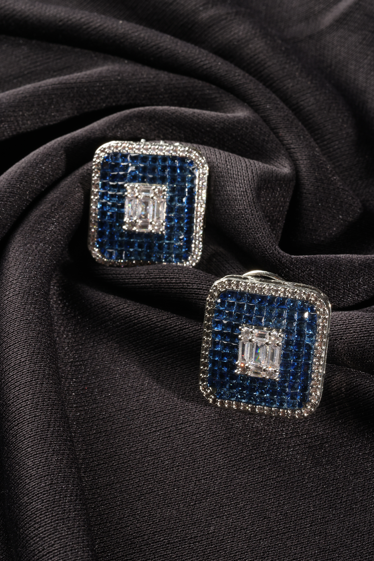 Ziana Dark Blue American Diamond Stud Earrings