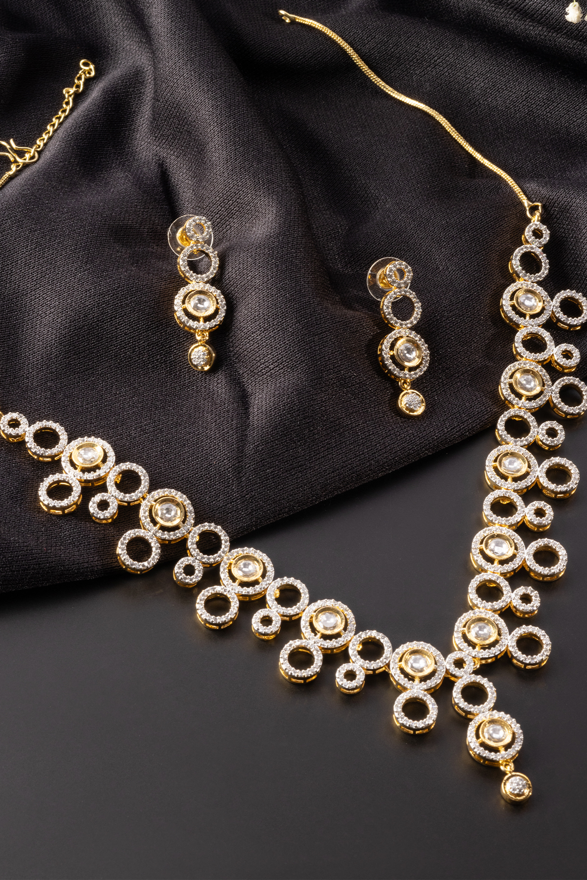 Fancy Gold Toned Kundan American Diamond Necklace Set