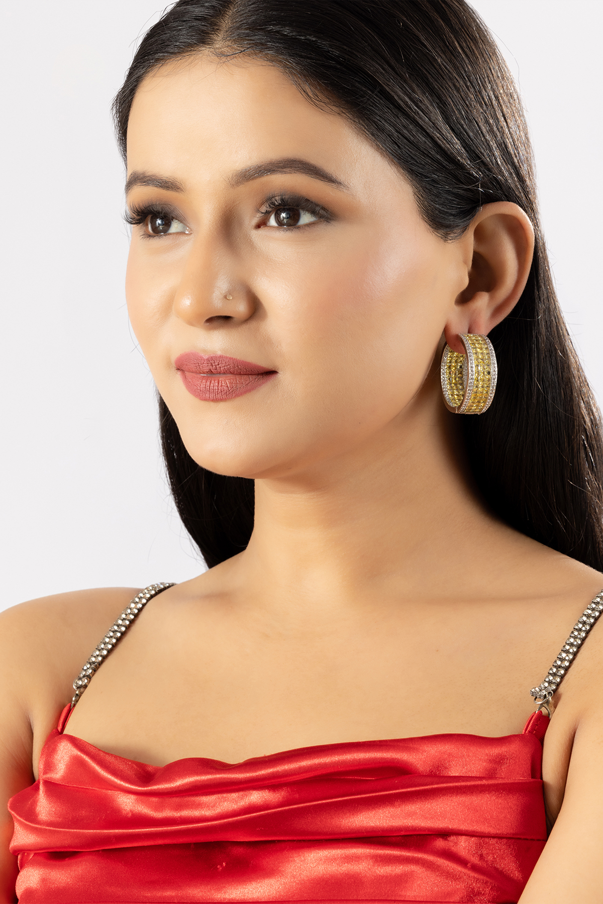 Charming Yellow American Diamond Part Wear Earrings