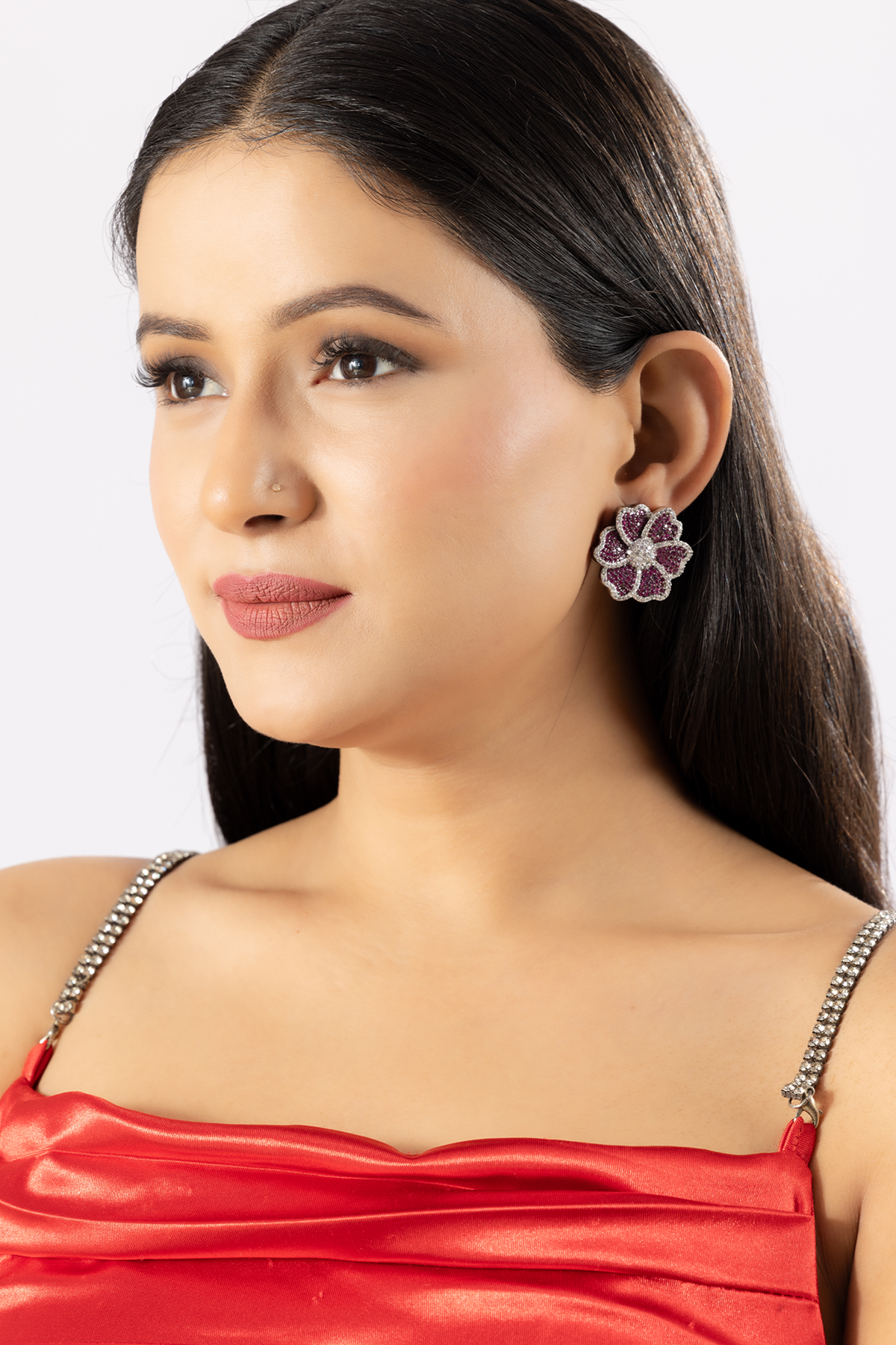 Floral Jazzberry Jam Pink American Diamond Designer Earring