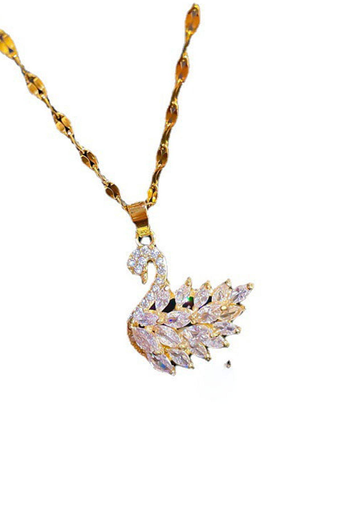 American Diamond Studded Gold Plated Swan Pendant Chain