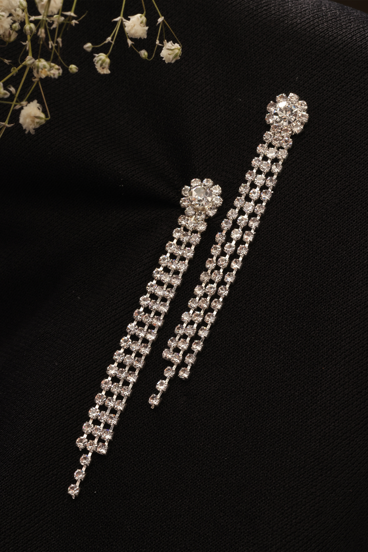 Shimmering Silver American Diamond Dangler Earrings