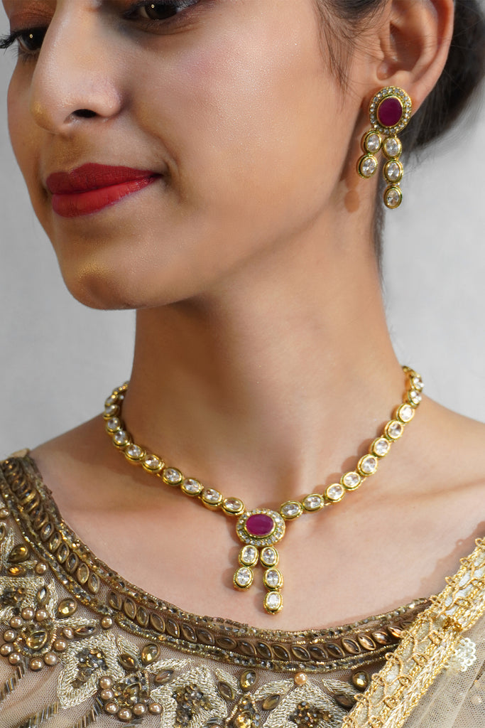 Designer Pink Stone Premium Kundan Jewellery Set