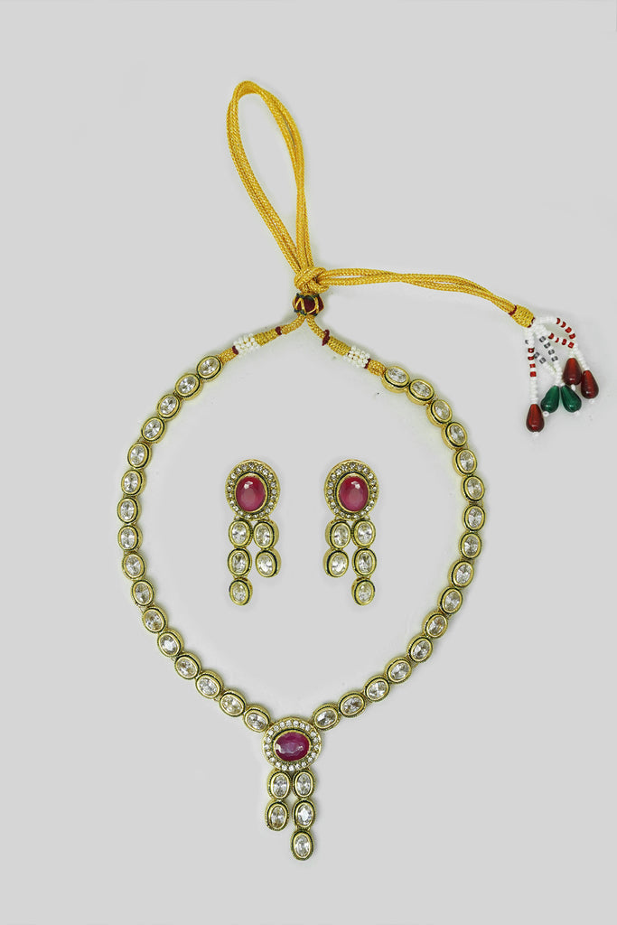 Designer Pink Stone Premium Kundan Jewellery Set