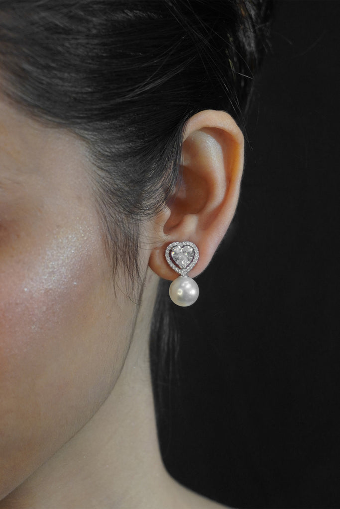 Heart Shape American Dimond AD And Pearl Drop Earring