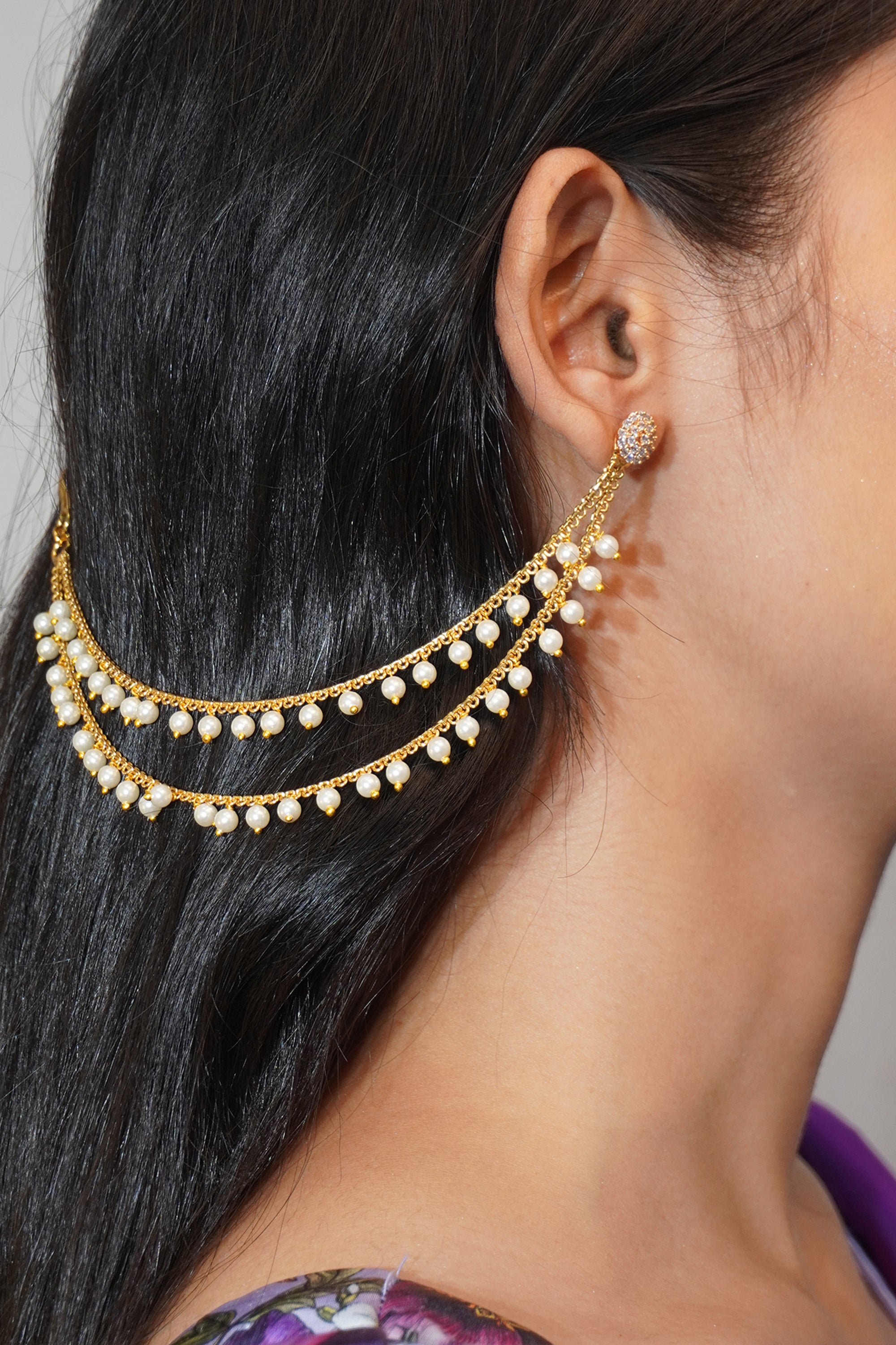 Gold layered Earring Chain by Niscka-Gold Chain Earrings Design