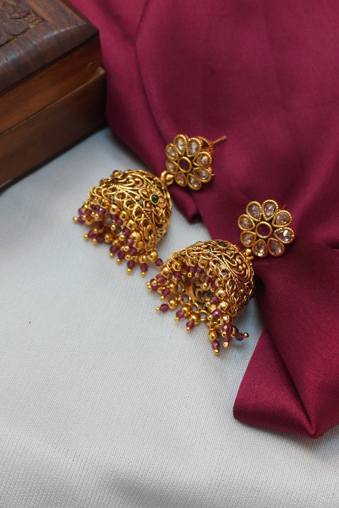 Gold Plated Floral Jhumka Earring