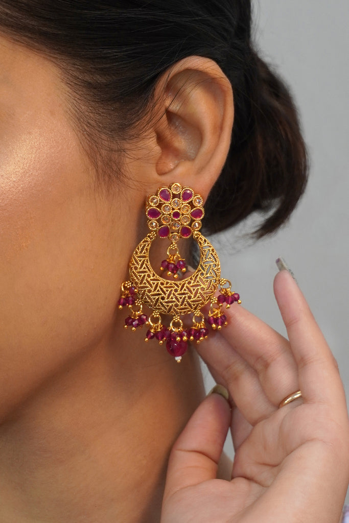Gold Plated Multicoloured Chandbali Earrings in Silver made With Tradi