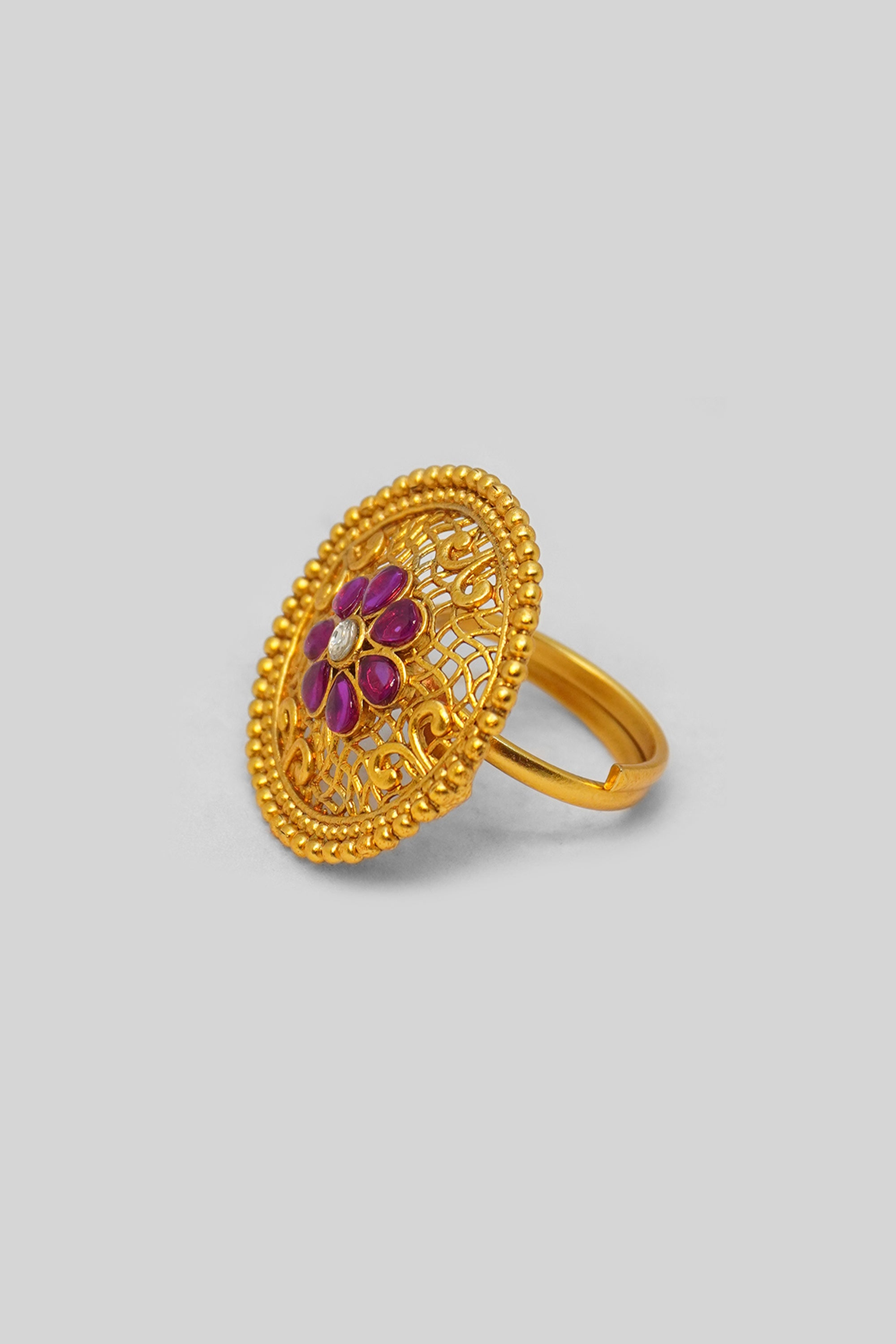 Traditional Gold Plated Pink Wedding Ring by Niscka-Gold Ring Design