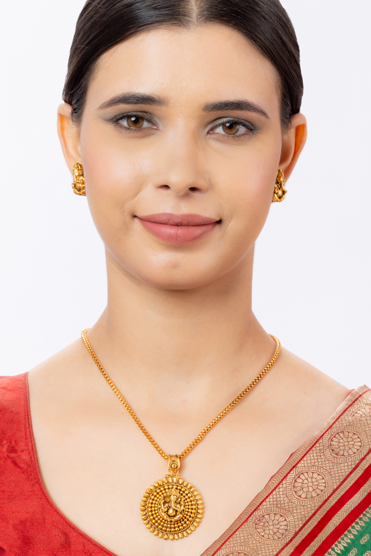 Gold Plated Ganesha Long Pendant Necklace Set