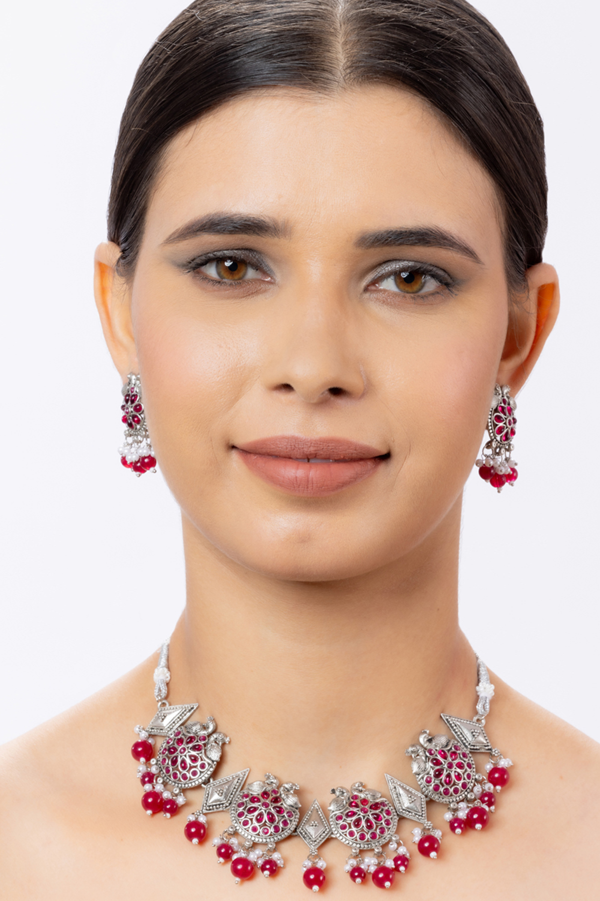 Silver Plated Antique Kundan Oxidized Necklace Set