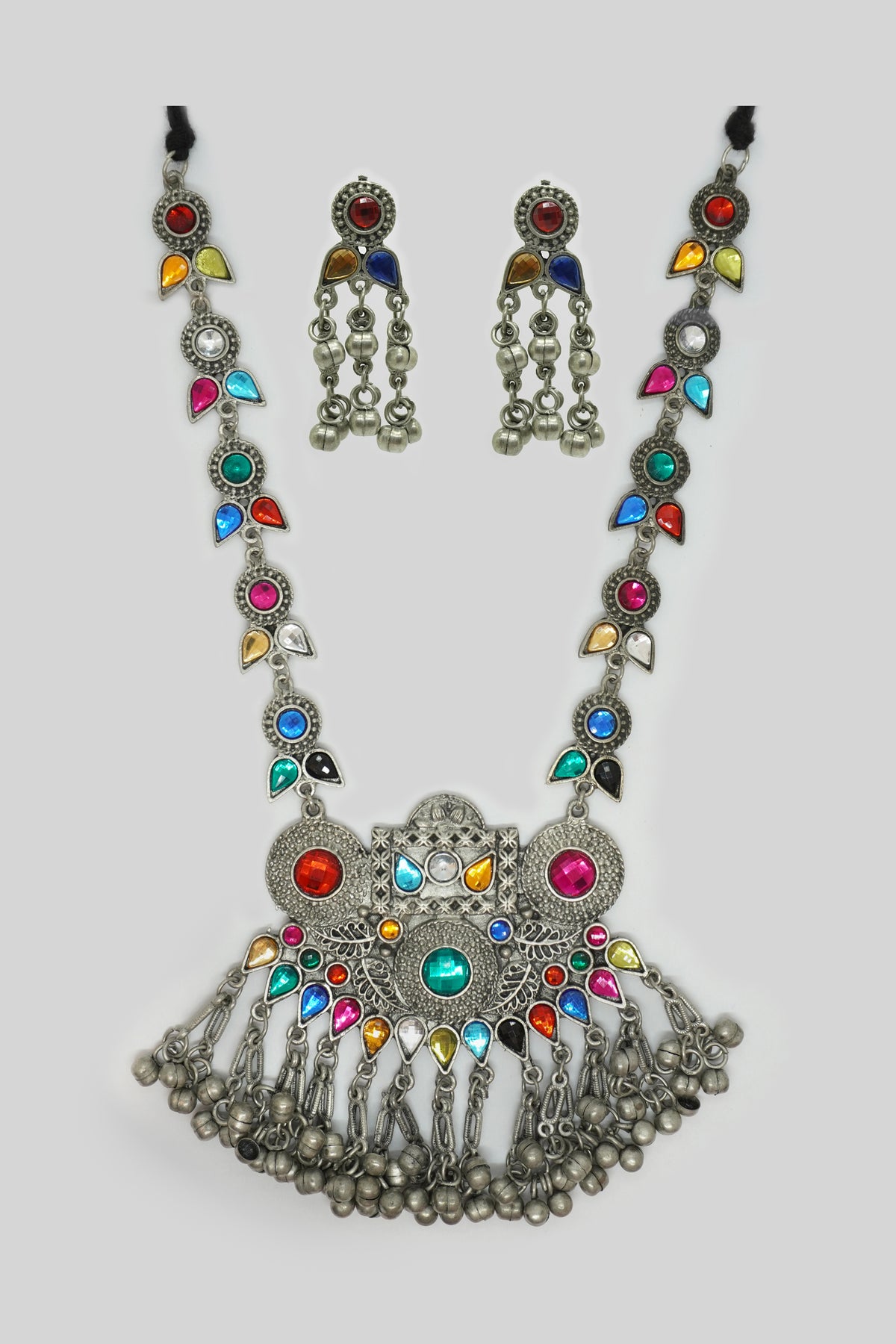 Oxidized Silver Plated Long Necklace Set