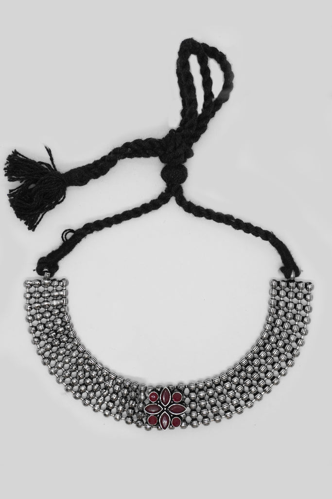 Silver-Plated Oxidised Choker Necklace