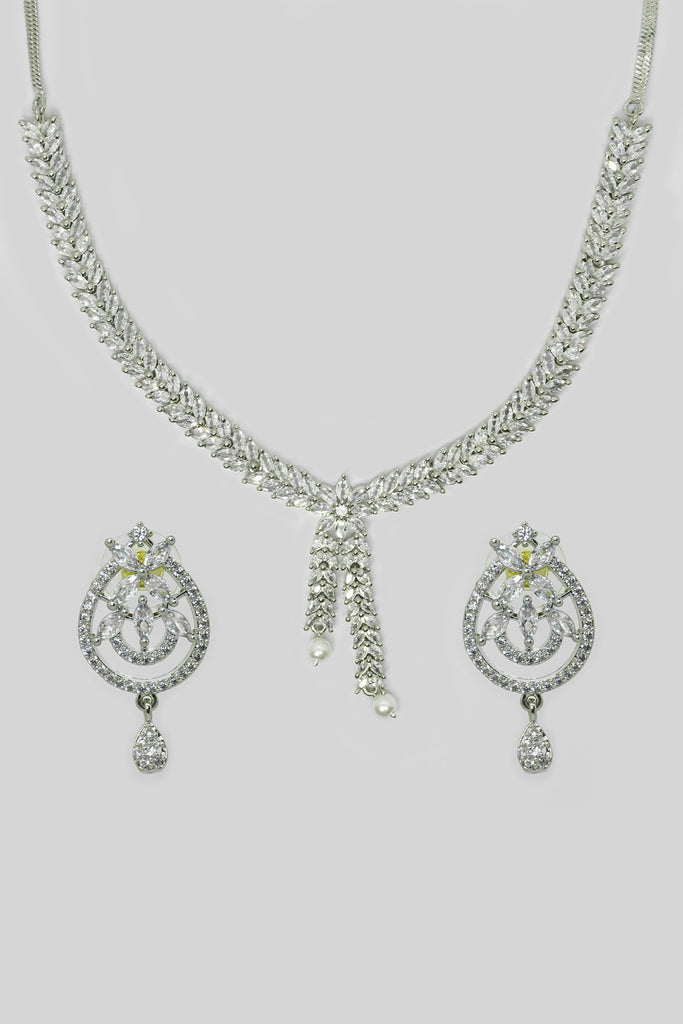 American Diamond Necklace Set With Pearls