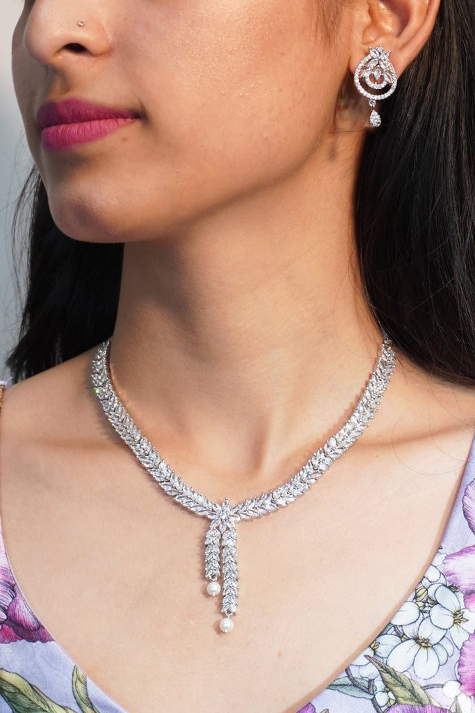 Vogue American Diamond Necklace Set With Pearls