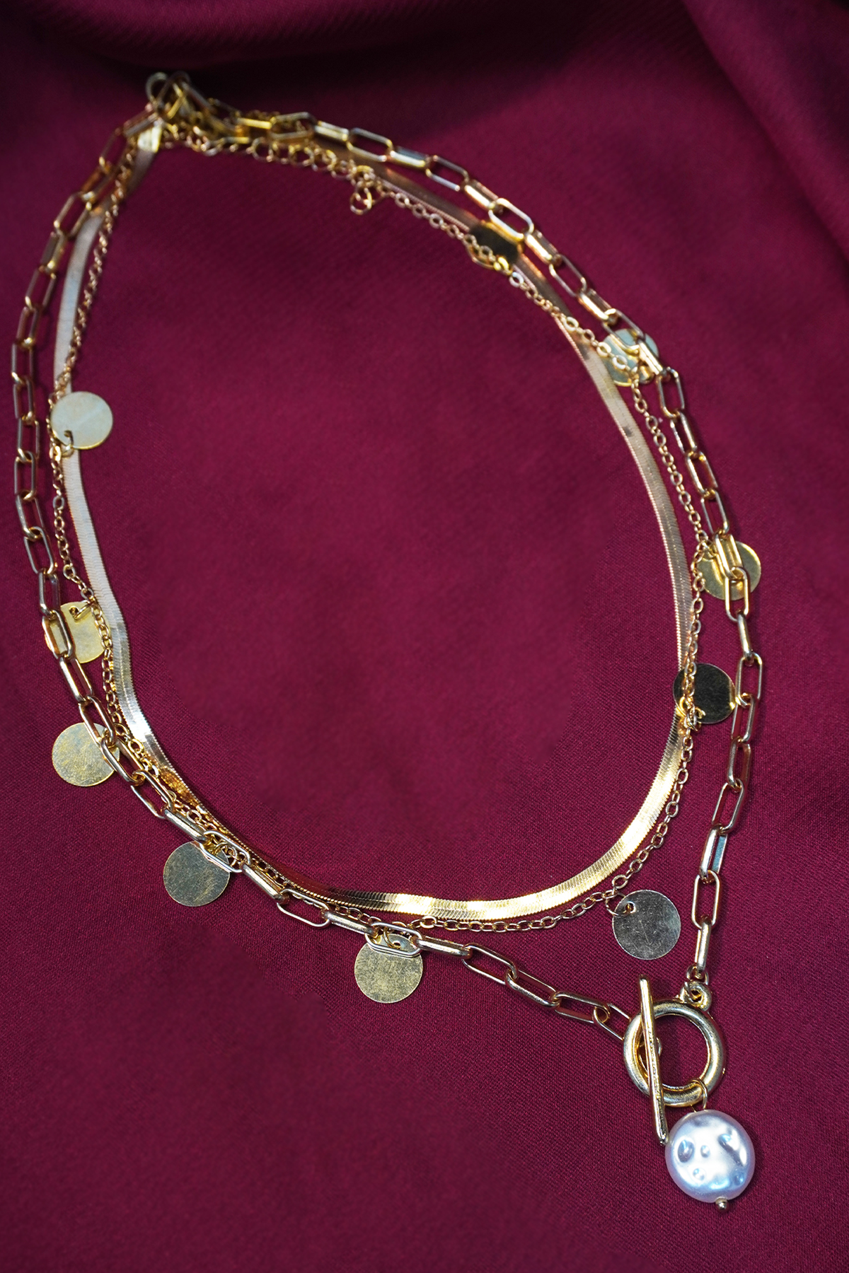 Multi-Layer Gold And Pearl Chain Necklace
