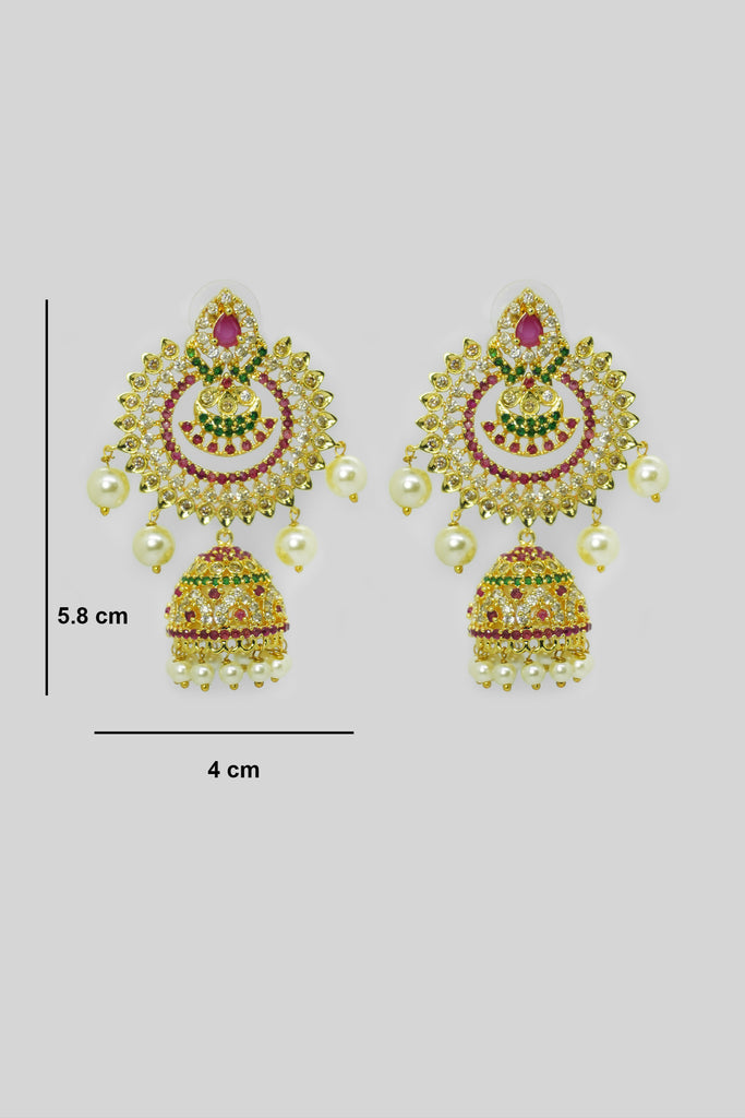 18k Gold Plated CZ Traditional Chandbali Pearl Earrings