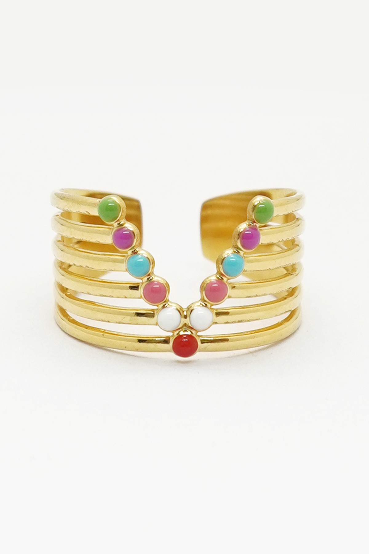 V-Cut Colourful Cubic Zirconia Gold Ring