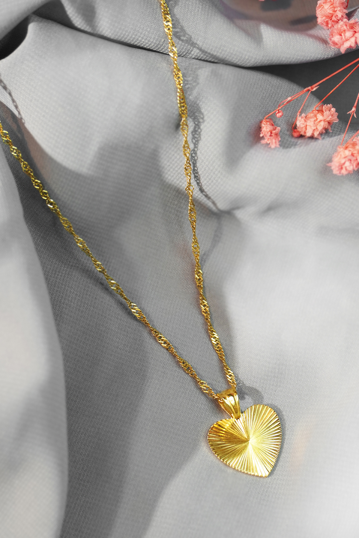 24K gold heart pendant chain