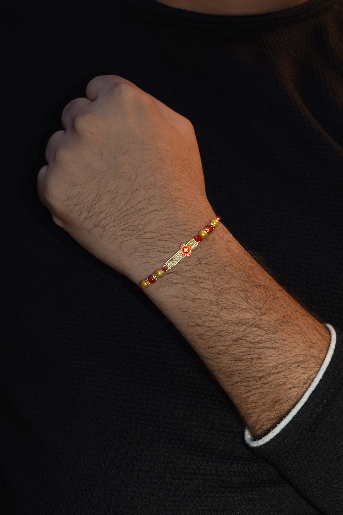 Gold Plated CZ Floral Band Style Rakhi