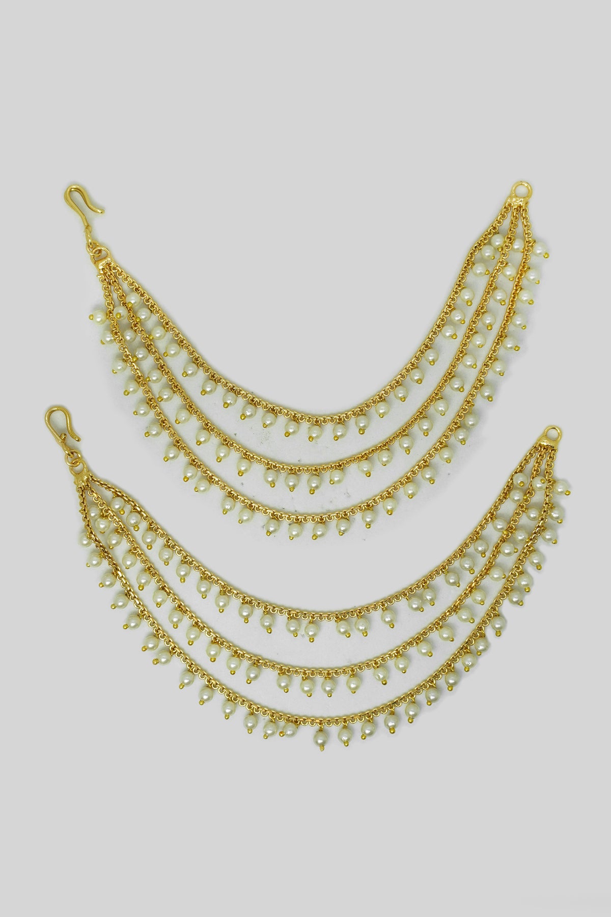 Fancy Gold-Plated Triple Layered Earring Chain