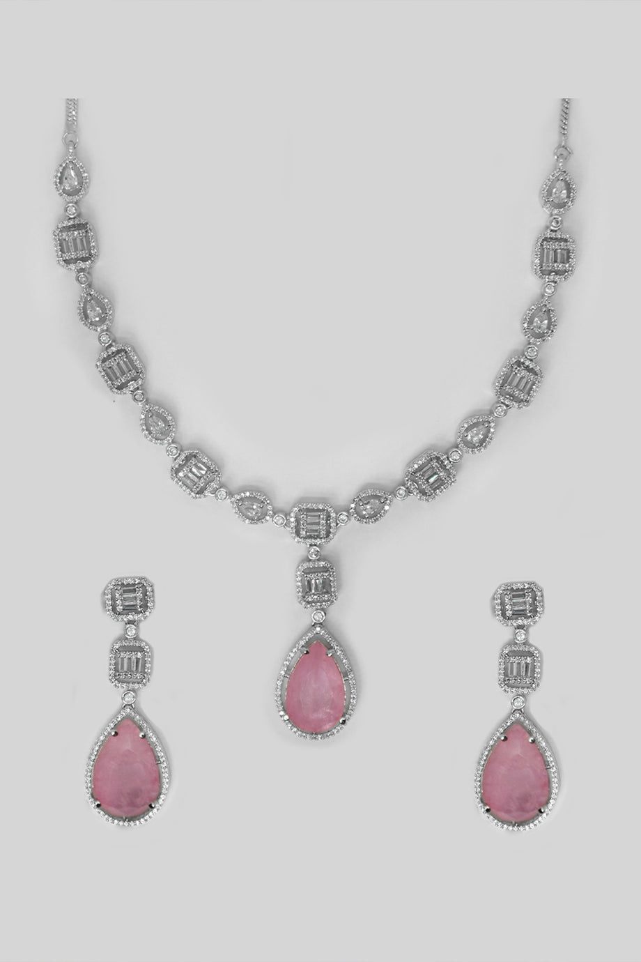 Pink American Dimond Necklace Set by Niscka-Necklace For Women