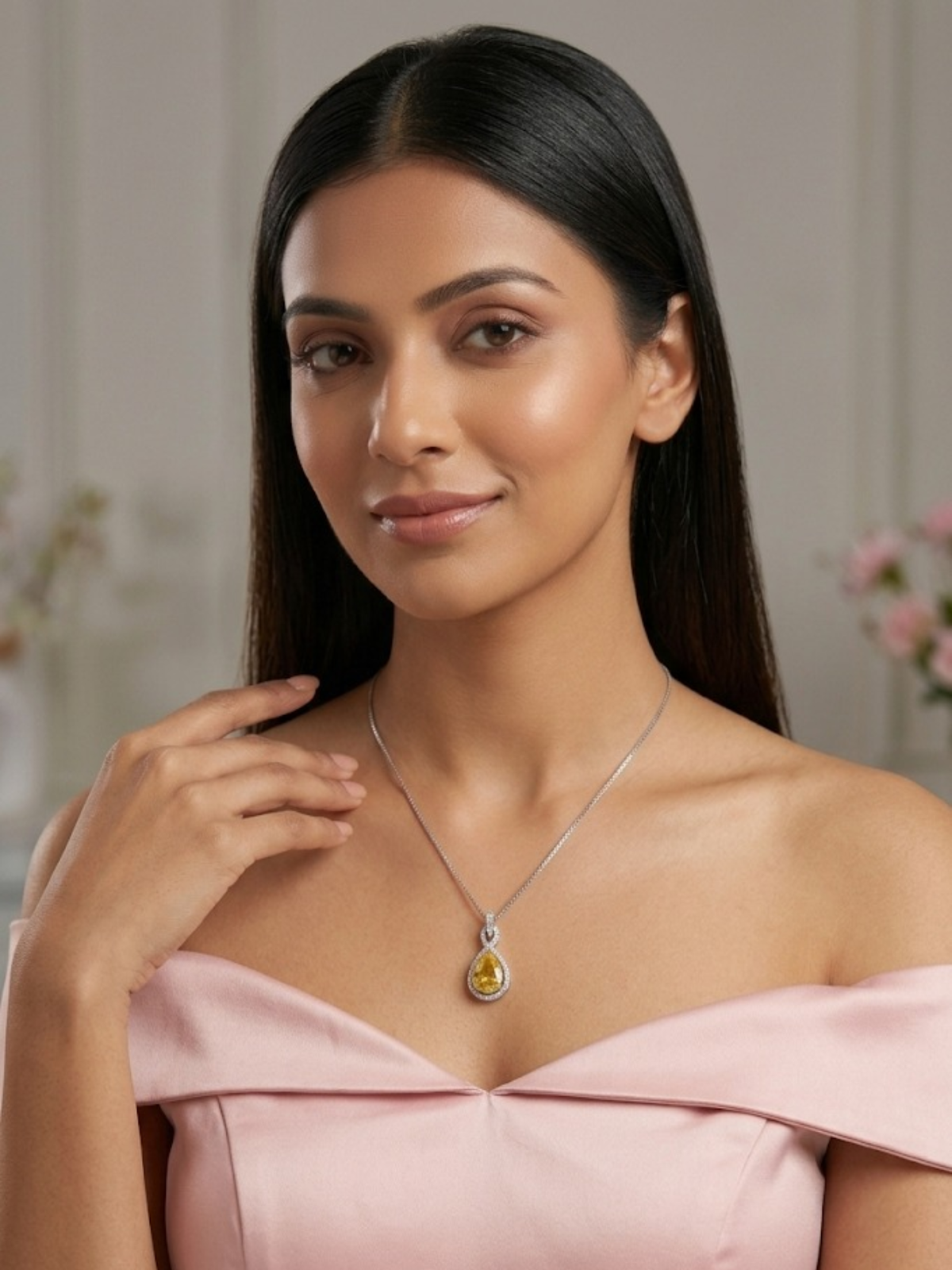 Yellow Sapphire Stone Pendant Necklace