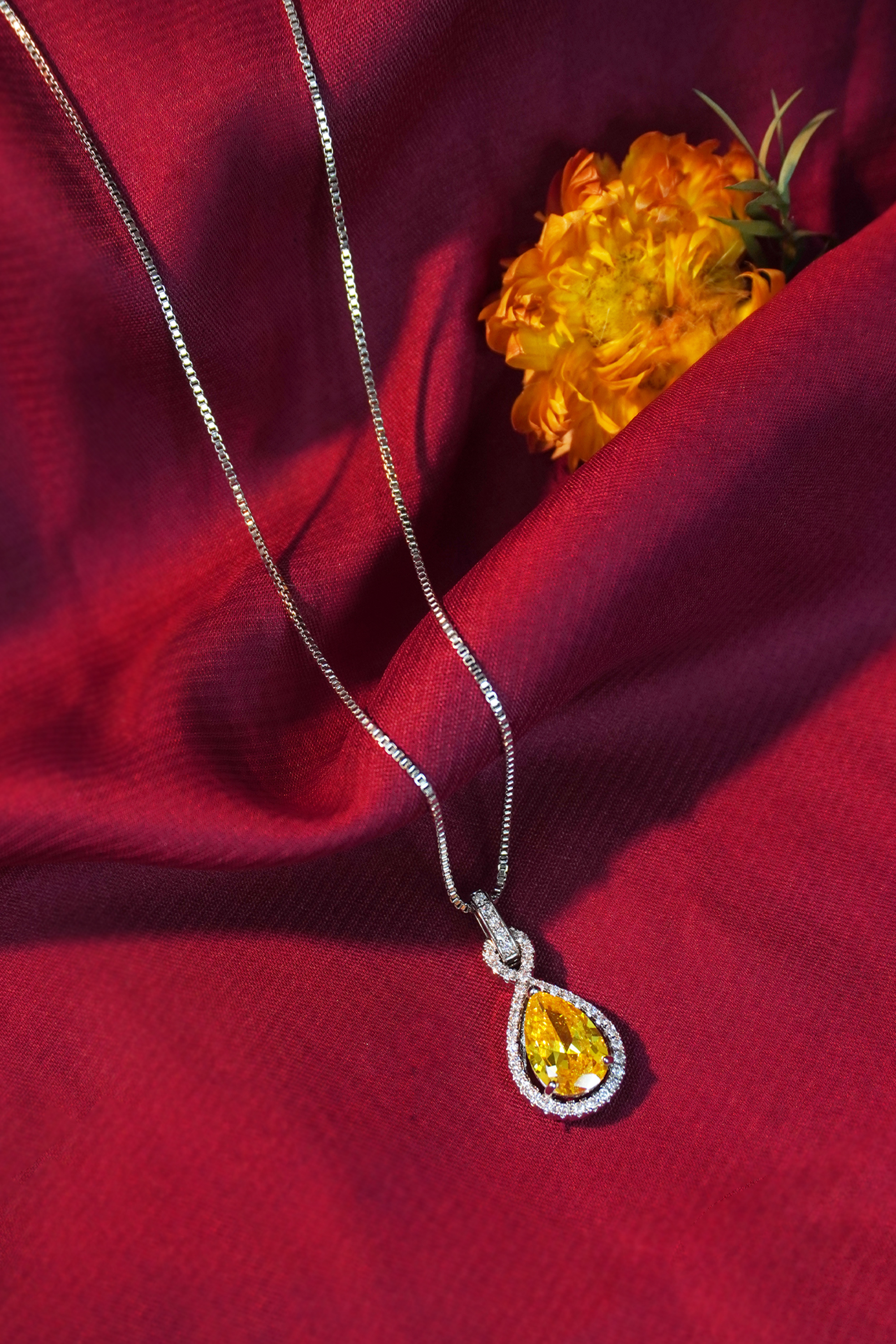 Square Yellow Sapphire and Diamond Necklace | Sula | Braverman Jewelry