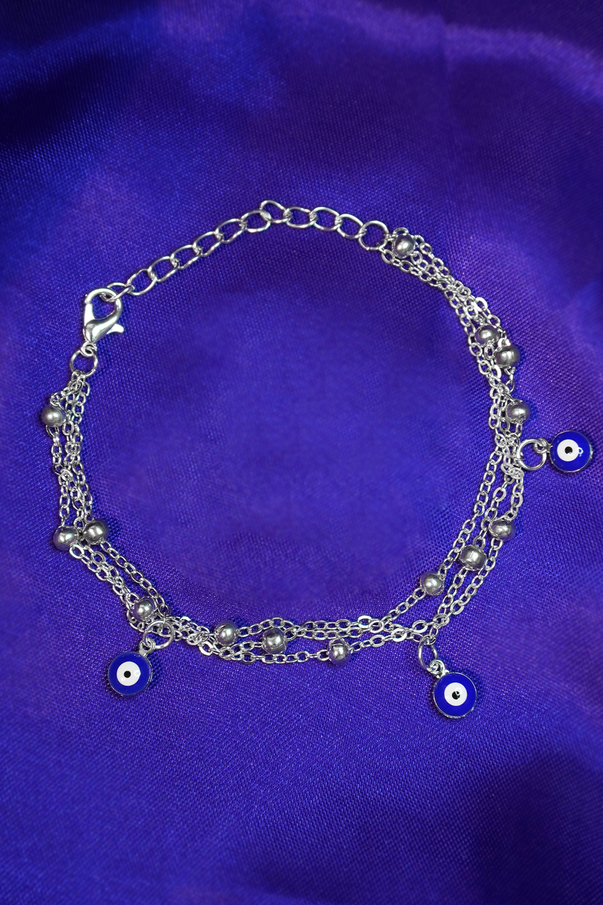 Silver blue evil eye anklet