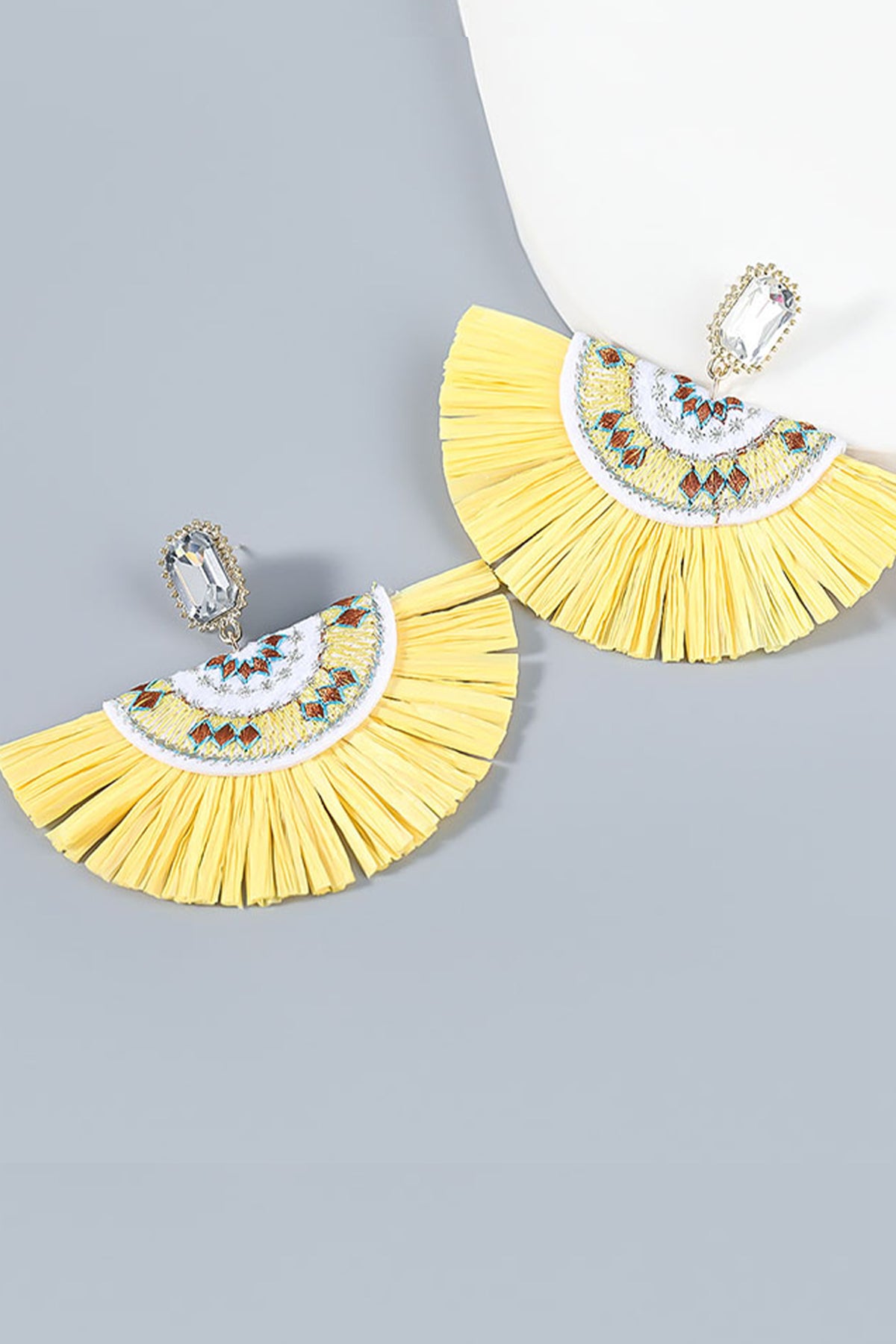 Yellow Feather Earrings with AAA+ Grade White Zircon Stone