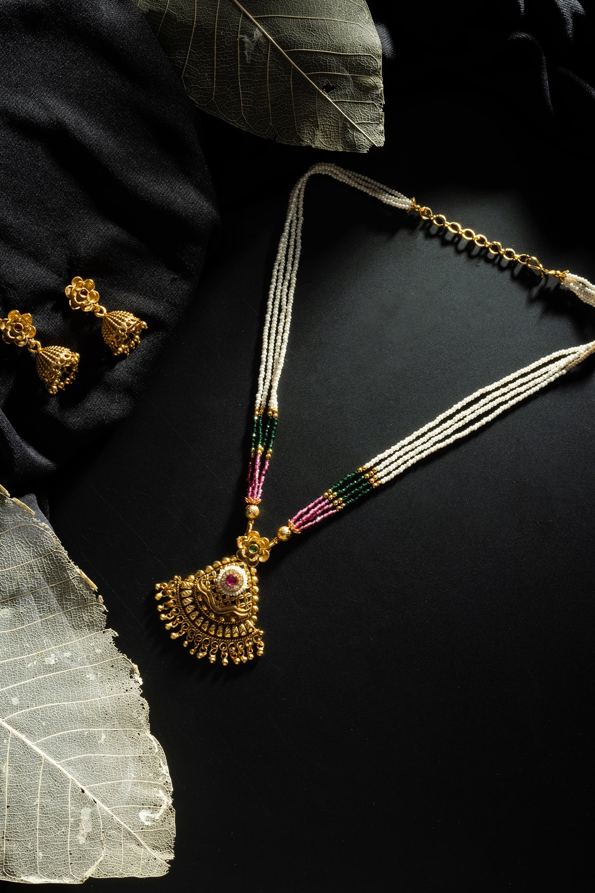 24K Gold Plated Rani Haar with Jhumka